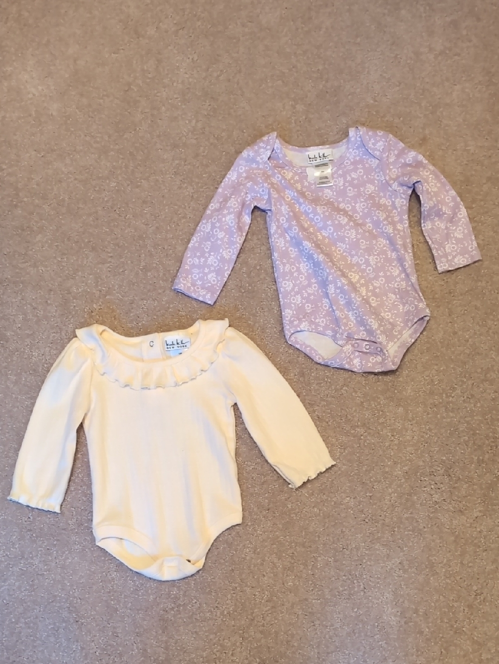 Lilac Floral and Butter Yellow Ruffle Long-Sleeve Baby One-Piece Duo